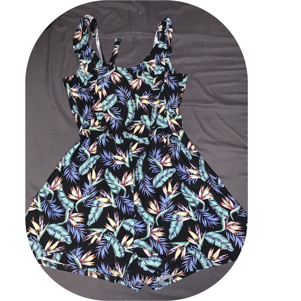 Tropical print romper shorts